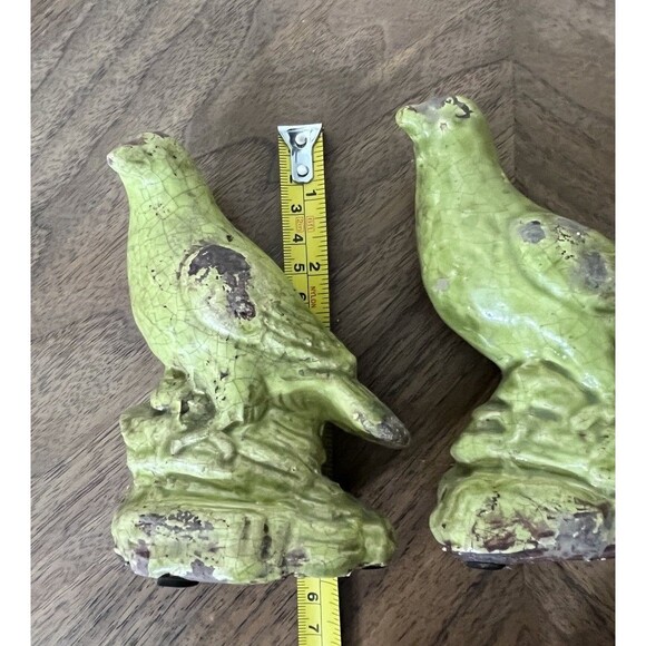 MCM Green Crackle Glaze Art Pottery Bird Figures Set Of 2 Farmhouse Bird Lovers - Picture 12 of 13